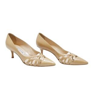 Manolo Blahnik Leather Italy Pump Heel Tan 38 7.5